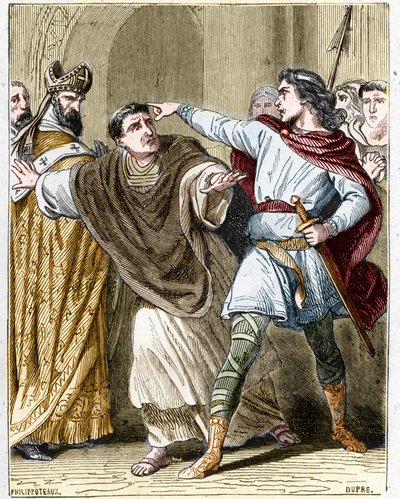Childeric II, konge af frankerne fra 670 til 673, fik eveque Saint Leger (616-675) låst inde i klosteret Luxeuil. af Unknown artist