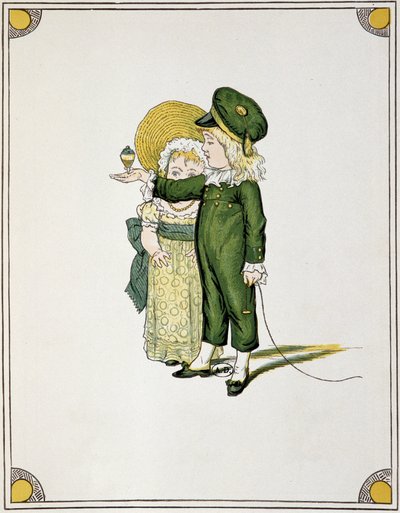 Børn leger toppen - tegning af Unknown artist