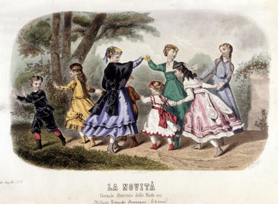 Børnelege: små borgerlige piger, der går rundt. Plade taget fra "" Journalen illustrerer tilstande"". af Unknown artist