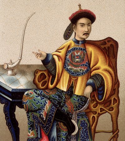 Kinesisk aristokrat sidder og ryger opium - sd 1800-tallet af Unknown artist