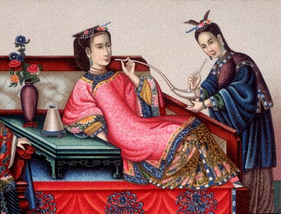 Kinesisk aristokrat sidder og ryger opium - sd 1800-tallet af Unknown artist