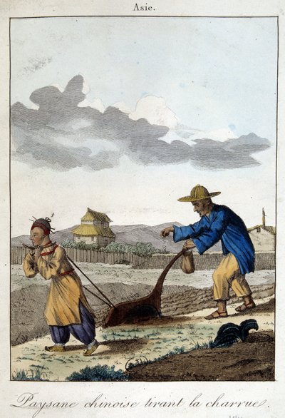 Kinesisk bonde trækker ploven. I "" Folks vaner og skikke"", red. Hocquart af Unknown artist
