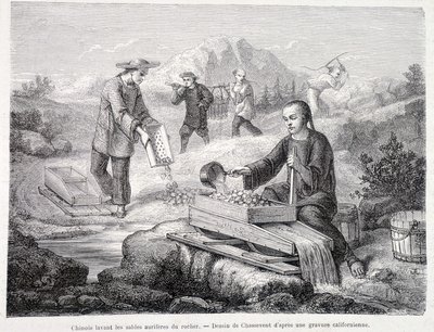 Kinesere vasker guldsand i Californien af Unknown artist