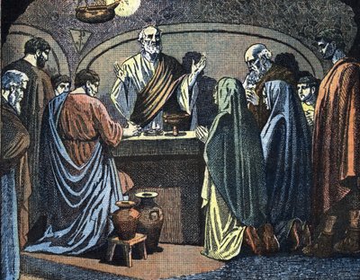 Kristne i katakomberne fejrer påske Illustration fra 