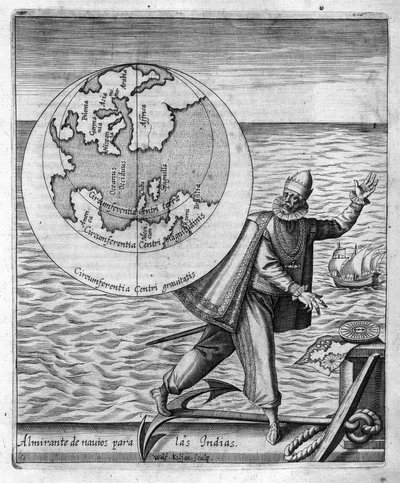 Christopher Columbus (Cristoforo Colombo) - i "Nova Tipus Transacto Navigatio Novi Orbi" af Philoponus Honorius af Unknown artist