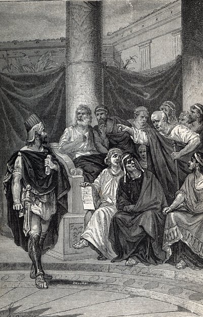 Cineas vigtig rådgiver for kong Pyrrhus, der forsøgte at forhandle med romerne efter slaget ved Heraclea 280 f.Kr., gravering 1884 af Unknown artist