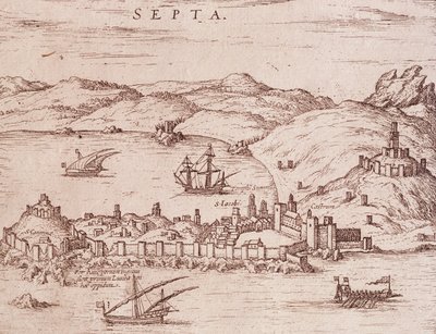 Byen Septa (Ceuta) i begyndelsen af 1600-tallet, gravering, Marokko af Unknown artist