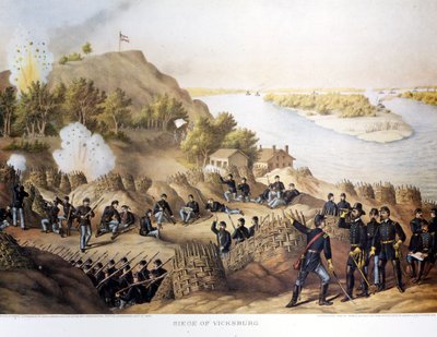 Borgerkrig (1861 - 1865), amerikansk borgerkrig. Belejring af Vicksburg (på grænsen mellem Arkansas og Mississippi), byen blev taget af General Grant (og nordboerne), byen faldt efter fyrre dages belejring (19. maj til 4. juli af Unknown artist