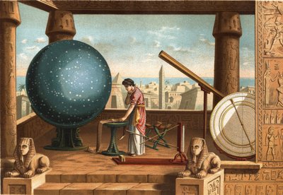 Claude Ptolemaios (ca. 100 - ca. 170), græsk lærd og astronom, i Alexandria-observatoriet (Ægypten). Barcelona 1877. af Unknown artist