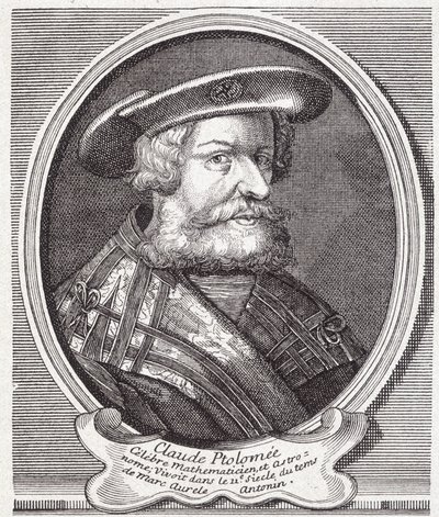 Claude Ptolemæus (v. 90 - v. 168), græsk astronom, matematiker og geograf. Indgravering af det 19. århundrede. af Unknown artist