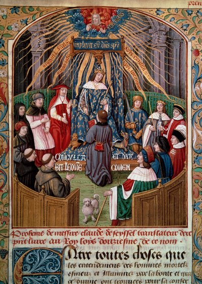 Claude de Seyssel (død 1520) tilbyder sin bog til kong Ludvig XII (1462-1515) Miniature fra Claude de Seyssels "La Grande Monarchy de France" af Unknown artist