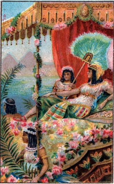 Cleopatre Cleopatre VII Thea Philopator (69-30 f.Kr.), Dronning af det gamle Ægypten, med sine tjenere - Chromolitografi fra slutningen af det 19. århundrede af Unknown artist