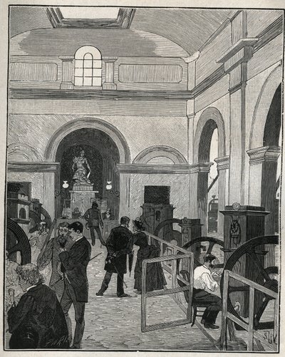 Møntværksted på Monnaie de Paris. Indgravering fra 1885 i "" Les arts et professions illustrés"" af Adolphe BITARD. af Unknown artist
