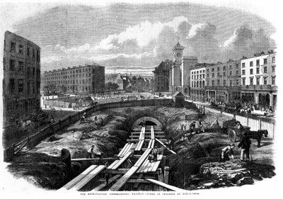 Konstruktion af London Metro i 1850: arbejder ved King Cross. af Unknown artist