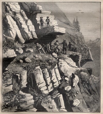 Konstruktion af en bjergvej i Alperne - Indgravering i "La Science francaise"" af Unknown artist
