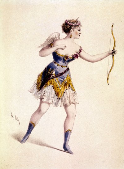 Cora Pearl (1842-1886), engelsk kurtisane, i rollen som Amor i Operaen "Orphee to Hell" af Unknown artist