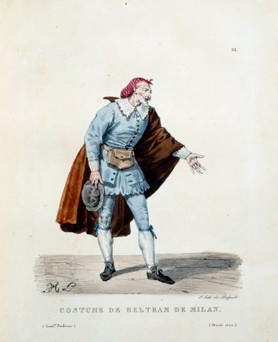 Kostume af Niccolo Barbieri, kendt som Beltrame af Milano (død 1641) i 1600. Kostume af den italienske komedie (commedia dell