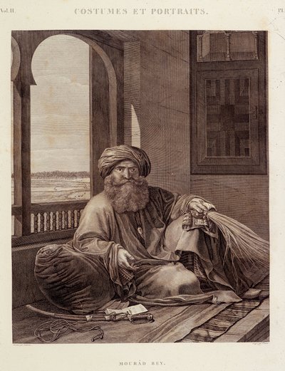 Kostumer og portrætter: Mourad Bey (1750-1801) Mamluk-høvding (Murad Bey Egyptisk Mamluk-høvding (Bey)) i "" Description of Egypt"", Editions imperiales af Unknown artist