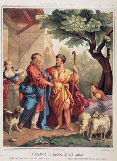 Jakobs og Labans pagt i "Hellig historie", red. Hachette af Unknown artist