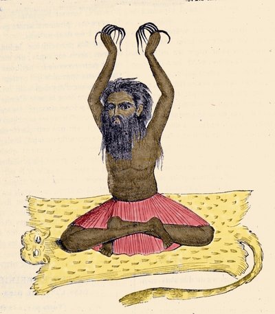 Kultur, civilisation og det indiske samfund: Portræt af en fakir (faquir) med lange negle, Indien. af Unknown artist