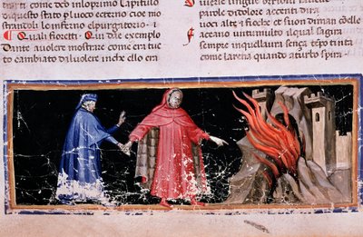 Dante og Virgil får helvedes porte (sang 3 af Helvede, i den guddommelige komedie) - miniature af Unknown artist