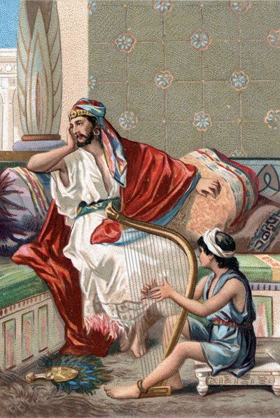 David spillede citar foran kong Saul for at formilde ham. af Unknown artist
