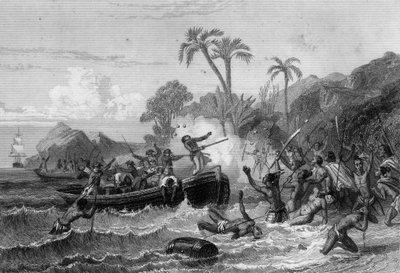 De Langles død på Îles des Mariners af Unknown artist