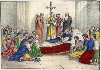 Saint Augustins død (354 - 430). Indgravering i "" Det gamle og moderne Algeriet"" af Léon Galibert. Italiensk udgave i 1846 farve. af Unknown artist
