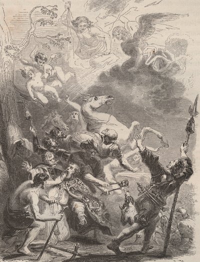 Sankt Lievin den Stores død (Livin eller Lebwin eller Livinus) som evangelist af Flandern, martyrdøden i 657/663. Indgravering fra 1868 i "Histoire de Belgique fra primitiv tid til slutningen af Leopold I