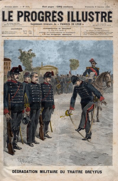 Nedbrydning af Alfred Dreyfus - Dreyfus-sag: Fornedrelsen af Alfred Dreyfus i Militærskolens gårdhave, Paris, 5. januar 1895 - Indgravering i "The illustrious progress" fra 1895 - af Unknown artist