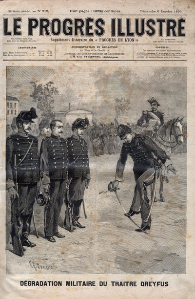 Nedbrydning af Alfred Dreyfus - Dreyfus-sag: Fornedrelsen af Alfred Dreyfus i Militærskolens gårdhave, Paris, 5. januar 1895 - Indgravering i "The illustrious progress" fra 1895 - af Unknown artist
