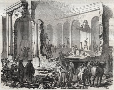 Nedrivning af templet i Charenton i november 1685 efter tilbagekaldelsen af redigeringen af Nantes, 18. oktober af Unknown artist