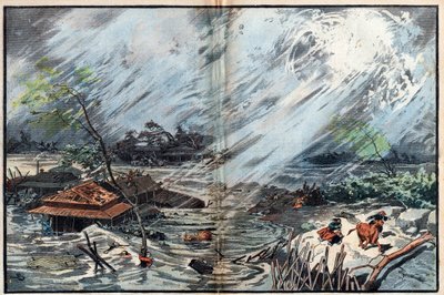 Ødelæggelse forårsaget af tsunamien ved Sanriku, Japan af Unknown artist