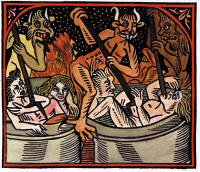 Djævle koger mænd i kedel i helvede af Unknown artist