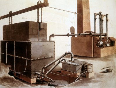 Diagram, der forklarer produktionen af kulgas, London 1815. af Unknown artist