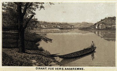 Aftensmad, udsigt mod Anseremme og floden Lesse, regionen Vallonien i Belgien. Kromolitografi i slutningen af det 19. århundrede. af Unknown artist