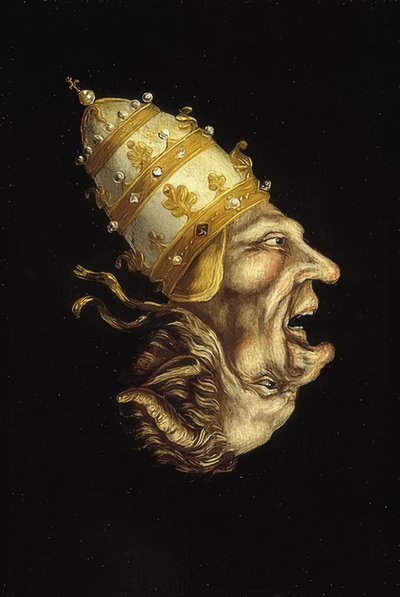 Dobbeltportræt med pave og djævel (omvendt billede). Omkring 1600 af Unknown