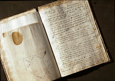 Dobbeltside af "" Medicea Sidera"" eller Pianeti Medicei (Planetes mediceennes), manuskript af den italienske astronom og fysiker Galileo Galilei dit Galilee (1564-1642) skrevet til Cosimo de Medicis (Cosimo II de 