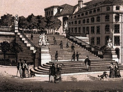 Dresden, Tyskland: udsigt over Bruhlsche-terrassen (Bruhlsche-terrassen i Dresden). i "" Verden illustrerer 168 visninger"" Udateret (slutningen af 1800-tallet) af Unknown artist