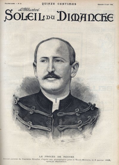 Dreyfus-sag: portræt af Alfred Dreyfus (1859-1935) efter hans fornedrelse under Rennes-processen. Indgravering i "" Le sun-du-dimanche"", 13. august af Unknown artist