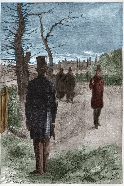 Duel mellem George William Finch-Hatton (Finch Hatton), jarl af Winchilsea (1791-1858) og Arthur Wellesley, hertug af Wellington (1769-1852) ved Battersea Fields, den 21. marts 1829 af Unknown artist