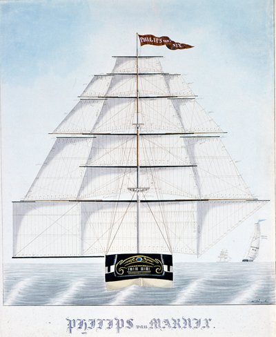 Den hollandske klipper Philip van Marnix udstyrer mersalg Illustration af W. Naujoks. 19. århundrede af Unknown artist