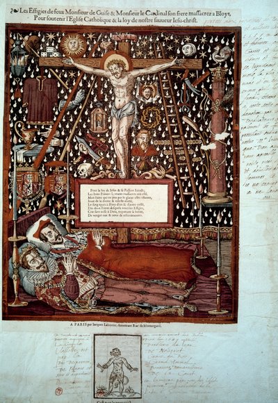 Billeder af Henrik I af Lorraine, 3. hertug af Guise (1550-1588) og af hans bror Ludvig II af Guise, kardinal af Lorraine (1555-1588), myrdet i Blois den 23. og 24. december 1588 efter ordre fra Henrik III. 1500-tallets Paris, B.N. af Unknown artist