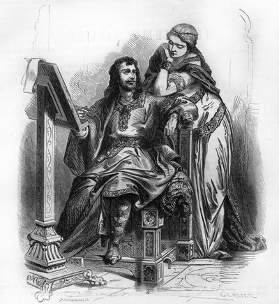 Eginhard (Einhard, Einhart, Einard, 775-840) historiker fra den karolingiske periode med Emma (Imma) hans kone. af Unknown artist