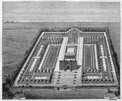 Egyptisk have på faraoernes tid. Gravering i "" Nature: gennemgang af videnskaberne og deres anvendelser til kunst og industri "" af 16. august 1879. af Unknown artist