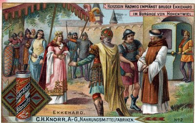 Ekkehard IV af St. Gallen (St. Gallen) eller Eckhard, Eckhart (980 -1057) erudit og latinsk digter. Hertuginde Hadwig modtager bror Ekkehard i gården til slottet Hohentwiel. Omvendt: "" Broder Ekkehard, som hertuginden bestilte til sit slot som af Unknown artist