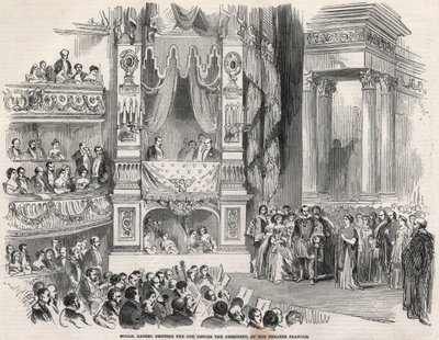 Elisabeth Rachel Felix, kendt som Mademoiselle Rachel (1821-1858), fransk tragedienne, før Napoleon III på Theatre Francais i 1852 - På tærsklen til proklamationen af det andet imperium erklærede Rachel på Theatre Francais den 22. oktober 1852 af Unknown artist