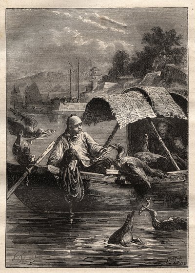 Lord George McCartneys (1737-1806) ambassade i Kina (1792-1793): Fuglen Leut-ze, står for fiskeri (skarvfiskeri) - illustration fra "The Great Mariners of the 18th century" af Unknown artist