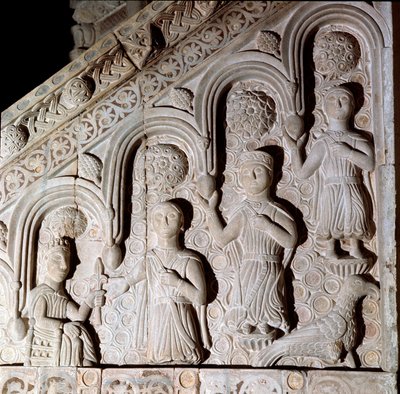 Kejser Frederik II af Hohenstaufen (1194-1250) repræsenterede med sin familie Bas-relief en ambon fra det 13. århundrede. Bitonto, katedral af Unknown artist