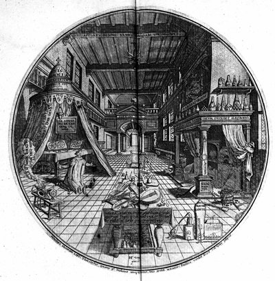 Indgravering af "Amphitheatre of Eternal Visdom". (Amfiteater for evig visdom) (Hamburg: n.n. af Unknown artist
